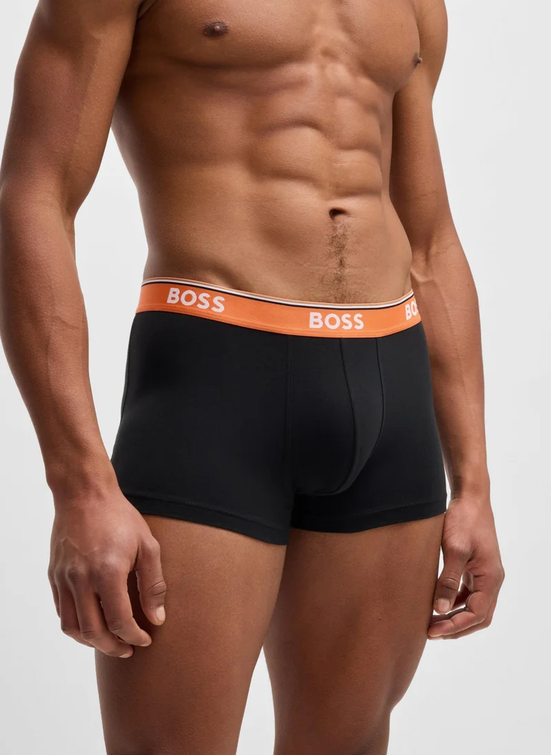 BOSS Three-pack of stretch-cotton trunks with logo waistbands