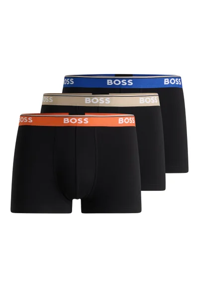 BOSS Three-pack of stretch-cotton trunks with logo waistbands