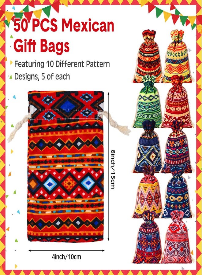أكياس حلوى قابلة لإعادة الاستخدام من SilTriangle، 50 قطعة، بتصميمات مكسيكية، مقاس 4 × 6 بوصة، بنمط قبعة سومبريرو أزتيكية، وأكياس صغيرة برباط للمجوهرات، وأكياس قطنية صغيرة للهدايا، وأكياس هدايا لحفلات بيرو، وأكياس هدايا لحفلات تيراكوتا. - Image 2