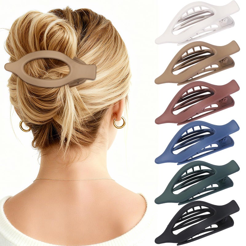 USDNICE Flat Hair Clips for Women - 6 PCS French Flat Claw Clips Medium Hair Clips for Girls Large Hair Claw Clips for Thick or Thin Hair Strong Hold No Slip Hair Accessories for women (Dark Colorful) - Image 1