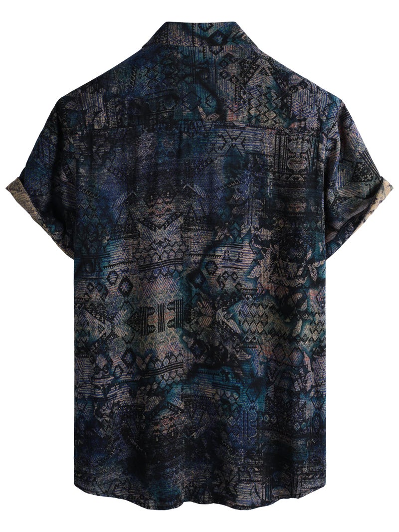 JOTOOK Mens Hawaiian Shirt Short Sleeve Button Down Tropical Shirts Casual Floral Summer Beach Shirt X-Large Blue Vintage - Image 3