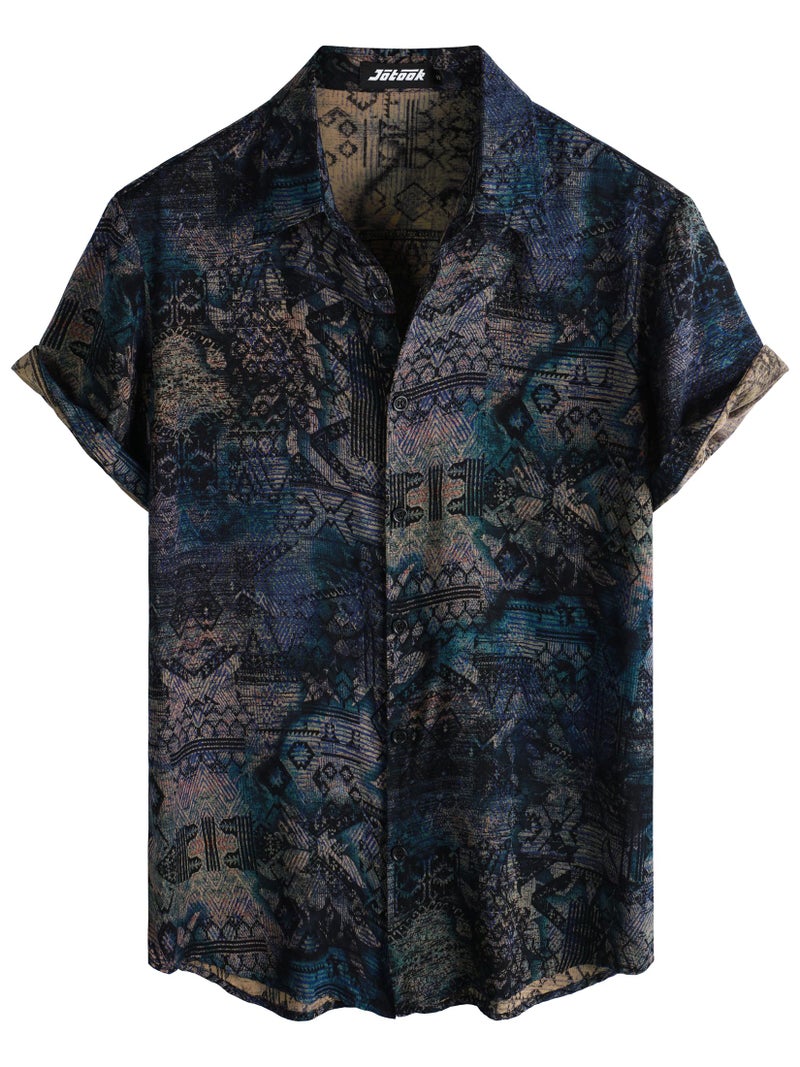 JOTOOK Mens Hawaiian Shirt Short Sleeve Button Down Tropical Shirts Casual Floral Summer Beach Shirt X-Large Blue Vintage - Image 1