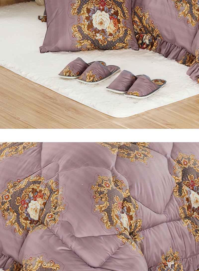 Moon Bed In A Bag Medium Filling King Size Comforter Set, 10 Pcs Floral Bedding Set Size 220 X 240 Cm with Comforter, Quilted Bed Skirt, Pillowcases, Cushion & Bedroom Slipper, Multicolor  - Image 2
