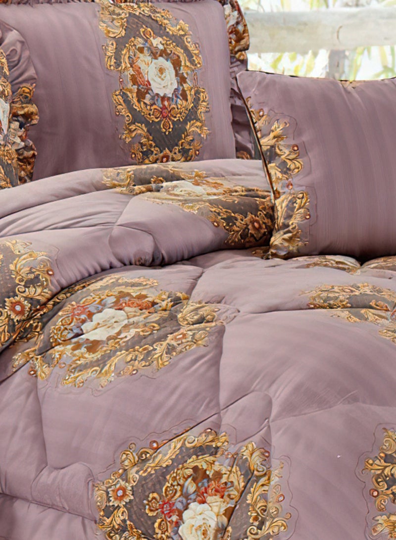 Moon Bed In A Bag Medium Filling King Size Comforter Set, 10 Pcs Floral Bedding Set Size 220 X 240 Cm with Comforter, Quilted Bed Skirt, Pillowcases, Cushion & Bedroom Slipper, Multicolor  - Image 5