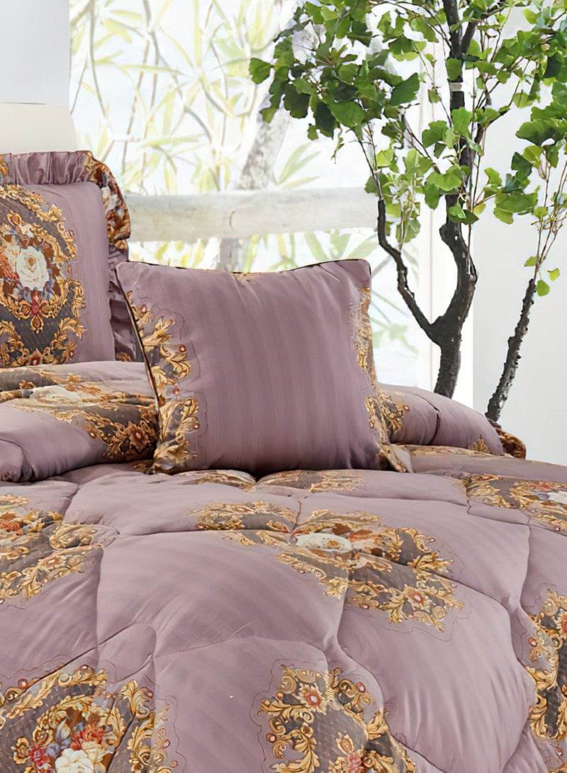 Moon Bed In A Bag Medium Filling King Size Comforter Set, 10 Pcs Floral Bedding Set Size 220 X 240 Cm with Comforter, Quilted Bed Skirt, Pillowcases, Cushion & Bedroom Slipper, Multicolor  - Image 3