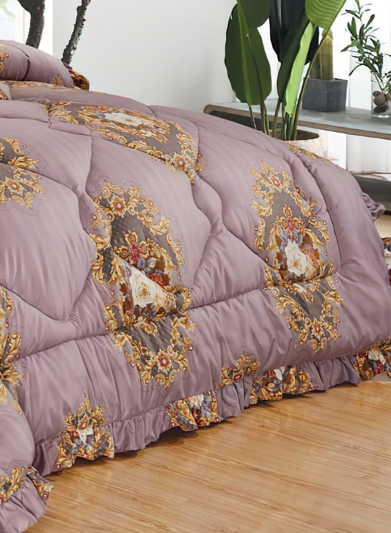 Moon Bed In A Bag Medium Filling King Size Comforter Set, 10 Pcs Floral Bedding Set Size 220 X 240 Cm with Comforter, Quilted Bed Skirt, Pillowcases, Cushion & Bedroom Slipper, Multicolor  - Image 4