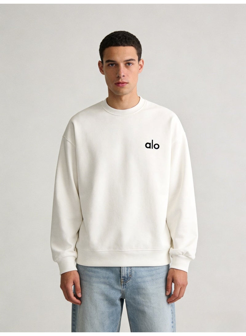 Alo Unisex Ivory Crewneck Sweatshirt with Branded Logo - Image 1