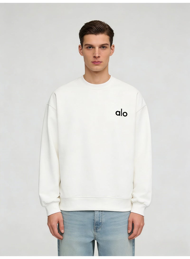 Alo Unisex Ivory Crewneck Sweatshirt with Branded Logo - Image 3