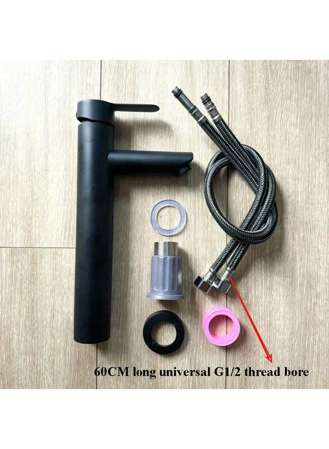 صنبور أسود مستقيم الأنف مع خرطوم 23 62 بوصة للمياه الباردة والساخنة للحوض - Image 1