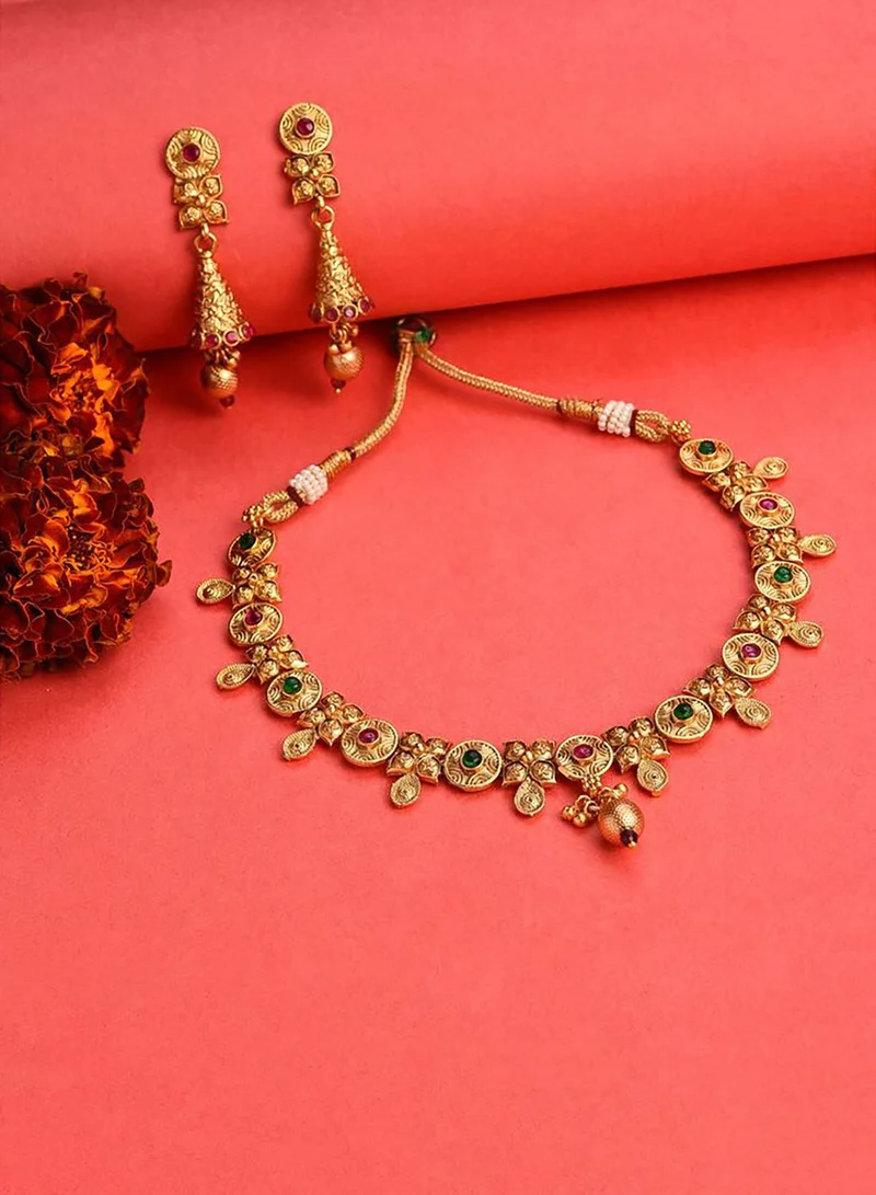 SOHI Gold Plated Designer Stone Necklace Set