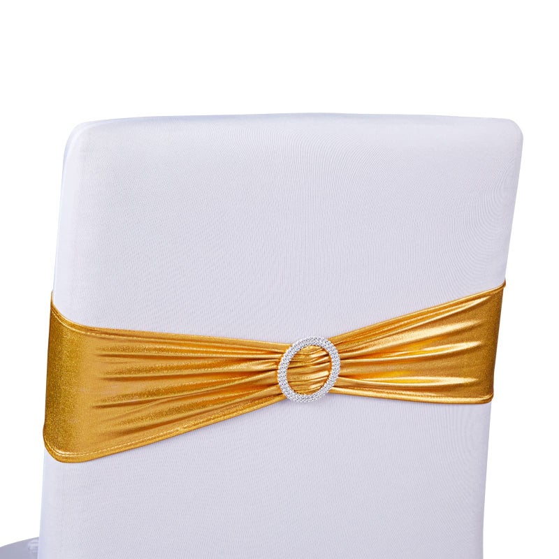 Juvale 100 Pack Gold Chair Sashes with Silver Buckles for Wedding Reception Baby Shower Birthday Party  Gold Sash Fits 135 to 165Inch Chair Backs - Image 1