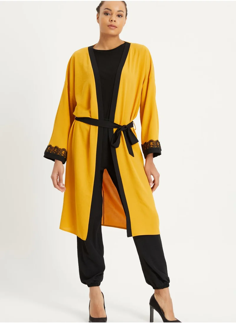 Xanzad Belted Contrast Detail Kimono