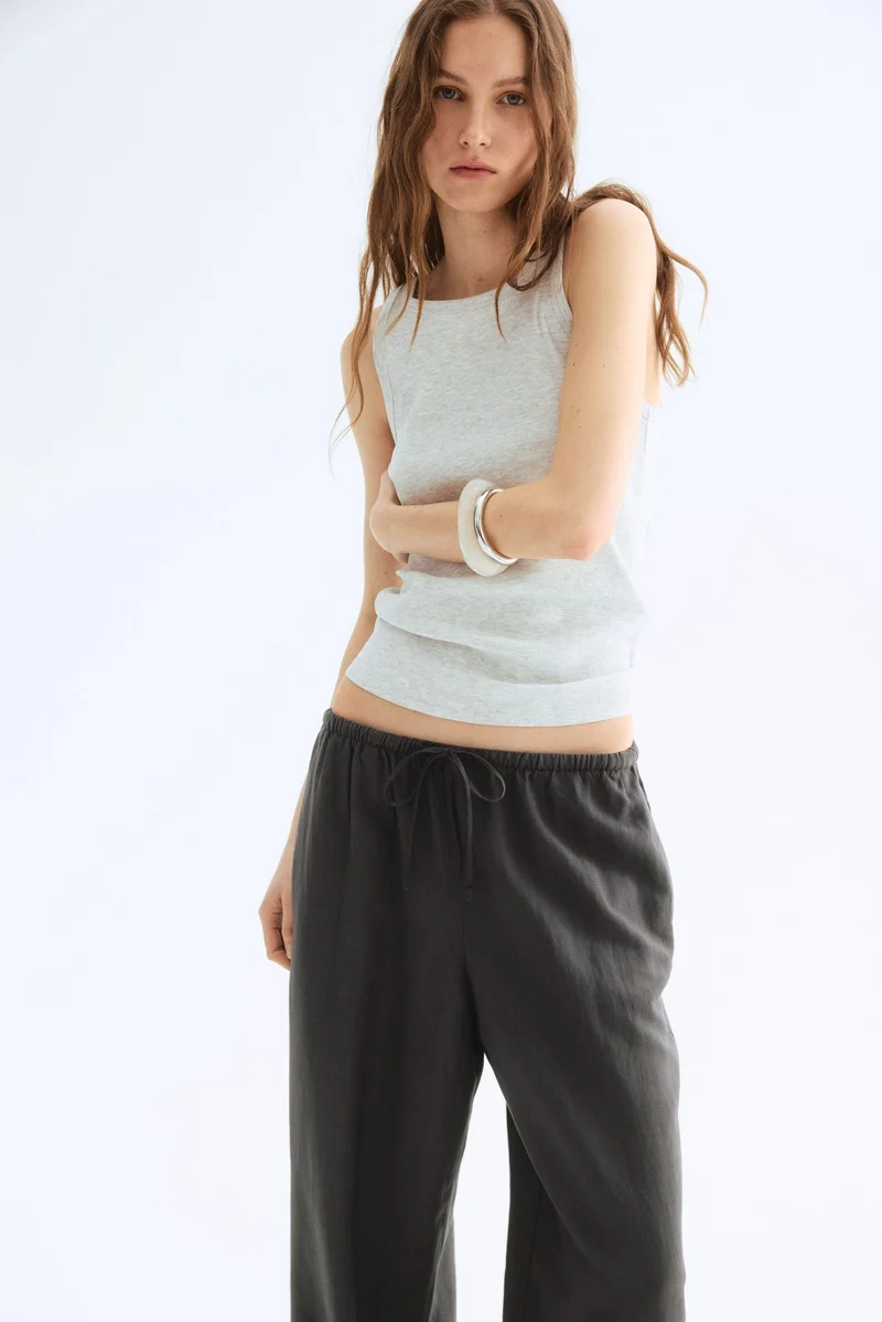 H&M Straight linen-blend trousers