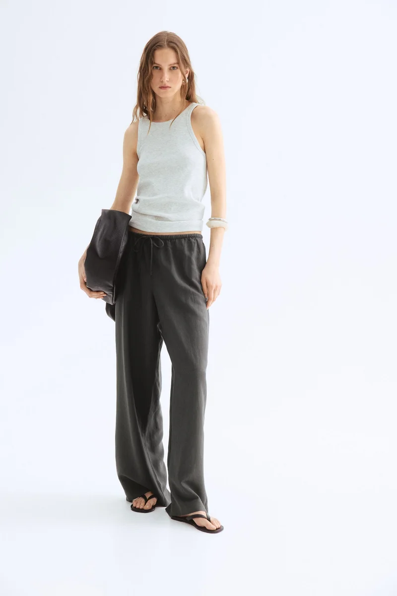 H&M Straight linen-blend trousers