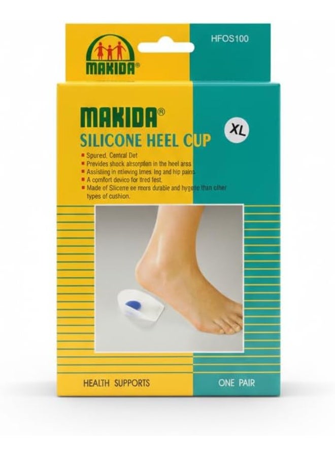 Makida Silicone Heel Cups (XL) - Medical Grade Gel Heel Cushions for Plantar Fasciitis, Heel Spurs, and Achilles Tendonitis Relief - Shock Absorbing Shoe Inserts for Men and Women (1 Pair)