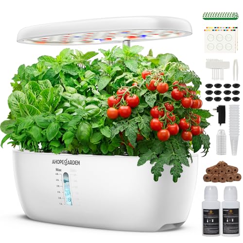 Ahopegarden Indoor Garden Hydroponics Growing System: 12 Pods Plant Germination Kit Herb Garden Kit Growth Lamp Countertop with LED Grow Light Hydrophonic Planter Grower Harvest Vegetable Lettuce - Image 1