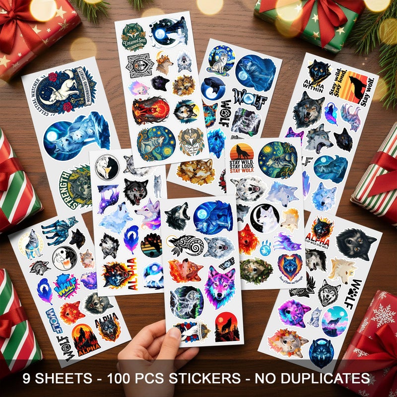 BETANAS 100 Pcs Wolf Stickers Pack Magic Animals Sticker Vinyl Cute Moon Mystic Family Wolves Car Decals Laptop Decor Water Bottles Scrapbook Hard Hat Gift for Unisex Adults Teen Men Women - Image 2