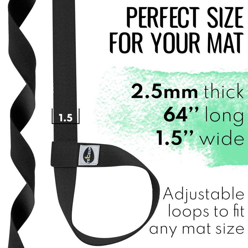 TECEUM Yoga Mat Strap â€“ Black & 30+ Colors â€“ Adjustable Mat Holder Sling Career for All Mats [Mat Not Included] - Image 4