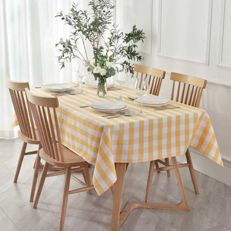 maxmill Checkered Rectangle Tablecloth Water Resistance Antiwrinkle Spillproof Heavy Weight Soft Gingham Plaid Table Cloth for Buffet Banquet Parties Holiday Dinner 60 x 104 Inch Yellow and White