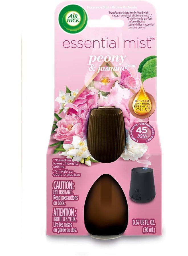 Air Wick Essential Mist Refill, Peony and Jasmine, Pack 1 x 20ml, Natural Essential Oils, Last up to 45 days, Air freshener
