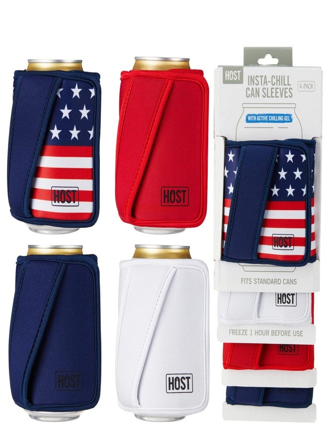 Host Flexible Freezable Gel and Ice Pack for Regular 12 oz Cans, American Red White Blue, Set of 4 - Image 1