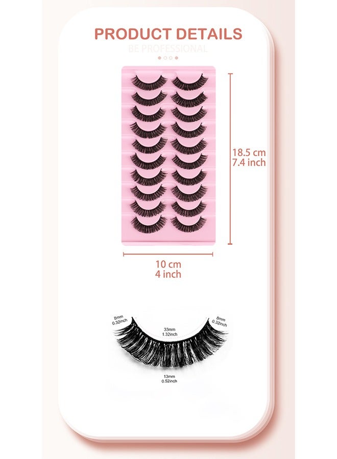 جي أس 10 أزواج D Curl رموش كاذبة ، طبيعية فلوفي Wispy D Curly رموش منك زائفة سميكة قصيرة عيون ناعمة لمنظر ماكياج درامي ، رموش كاذبة ذاتية لاصقة قابلة لإعادة الاستخدام للنساء استخدام الفتيات - Image 4