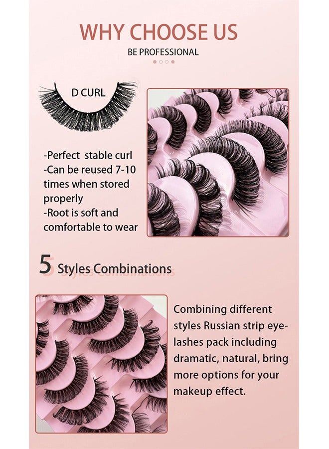 جي أس 10 أزواج D Curl رموش كاذبة ، طبيعية فلوفي Wispy D Curly رموش منك زائفة سميكة قصيرة عيون ناعمة لمنظر ماكياج درامي ، رموش كاذبة ذاتية لاصقة قابلة لإعادة الاستخدام للنساء استخدام الفتيات - Image 2