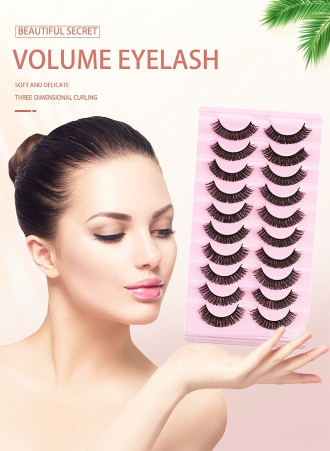 جي أس 10 أزواج D Curl رموش كاذبة ، طبيعية فلوفي Wispy D Curly رموش منك زائفة سميكة قصيرة عيون ناعمة لمنظر ماكياج درامي ، رموش كاذبة ذاتية لاصقة قابلة لإعادة الاستخدام للنساء استخدام الفتيات - Image 3