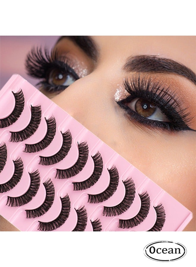 جي أس 10 أزواج D Curl رموش كاذبة ، طبيعية فلوفي Wispy D Curly رموش منك زائفة سميكة قصيرة عيون ناعمة لمنظر ماكياج درامي ، رموش كاذبة ذاتية لاصقة قابلة لإعادة الاستخدام للنساء استخدام الفتيات - Image 1