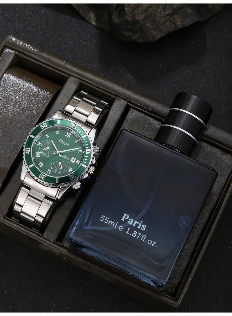 Geneva Elite choice, men's watch+perfume combination, low-key temperament, suitable for birthday and holiday gifts for friends and lovers. - Image 1