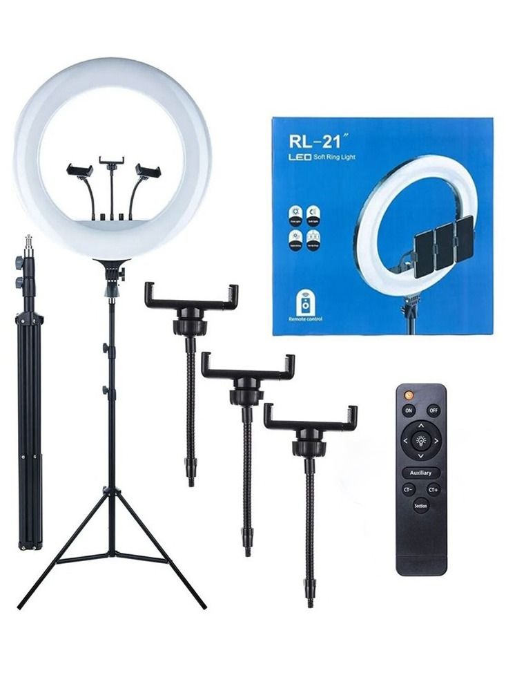 21 Inch Ring Light Tripod Mount with 3 Phone Bracket LED Soft Ring Light with Remote Control - Image 1