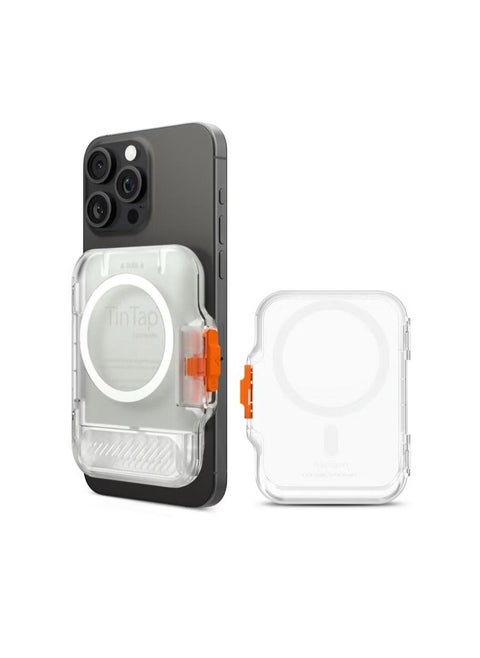 حامل بطاقات TinTap MagFit Plus Hard Shell Dual Magnet MagSafe Wallet [7-8 بطاقات] لهاتف iPhone 16 Pro Max / 16 Pro / 16 Plus / 16 / iPhone 15/14/13/12 series - شفاف