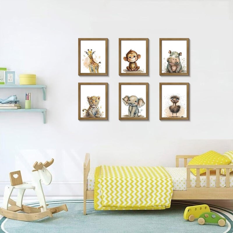 calmart Nursery Wall Decor - Set of 6 Baby Wall Decor - Baby Safari Animals Faces Wall Decor, Picture Cute Animal Wall Prints Safari Nursery Decor for Boys Girls Nursery Wall Painting, Jungle Nursery Decor - Image 5
