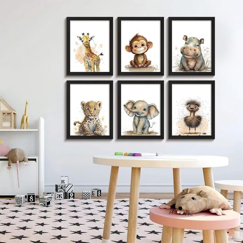 calmart Nursery Wall Decor - Set of 6 Baby Wall Decor - Baby Safari Animals Faces Wall Decor, Picture Cute Animal Wall Prints Safari Nursery Decor for Boys Girls Nursery Wall Painting, Jungle Nursery Decor - Image 2
