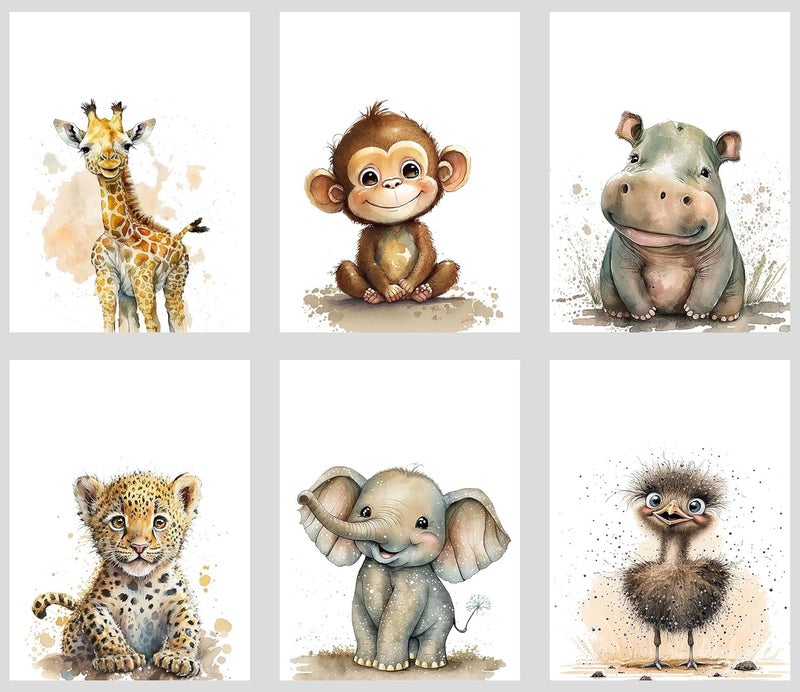 calmart Nursery Wall Decor - Set of 6 Baby Wall Decor - Baby Safari Animals Faces Wall Decor, Picture Cute Animal Wall Prints Safari Nursery Decor for Boys Girls Nursery Wall Painting, Jungle Nursery Decor - Image 1