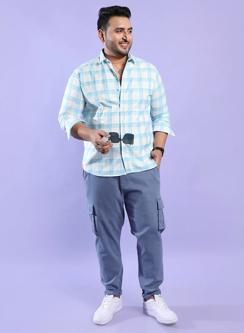 Instafab Plus Instafab Plus Men's White & Light Blue Tartan Plaid Shirt For Casual Wear | Spread Collar | Long Sleeve | Button Closure | Cotton Shirt Crafted With Comfort Fit For Everyday Wear