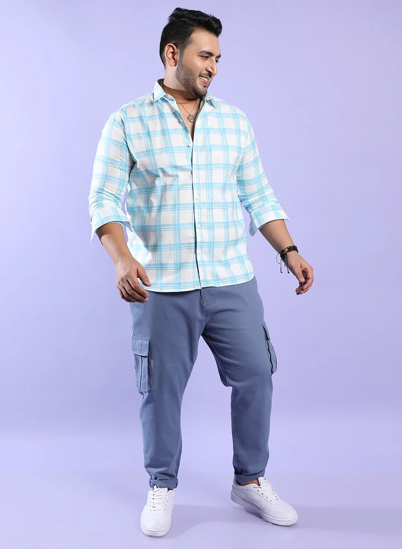 Instafab Plus Instafab Plus Men's White & Light Blue Tartan Plaid Shirt For Casual Wear | Spread Collar | Long Sleeve | Button Closure | Cotton Shirt Crafted With Comfort Fit For Everyday Wear