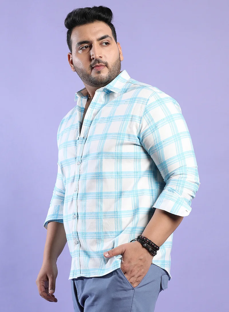 Instafab Plus Instafab Plus Men's White & Light Blue Tartan Plaid Shirt For Casual Wear | Spread Collar | Long Sleeve | Button Closure | Cotton Shirt Crafted With Comfort Fit For Everyday Wear