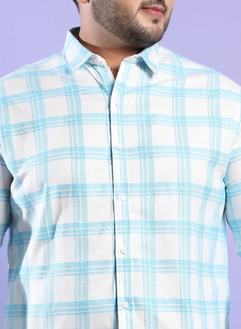 Instafab Plus Instafab Plus Men's White & Light Blue Tartan Plaid Shirt For Casual Wear | Spread Collar | Long Sleeve | Button Closure | Cotton Shirt Crafted With Comfort Fit For Everyday Wear