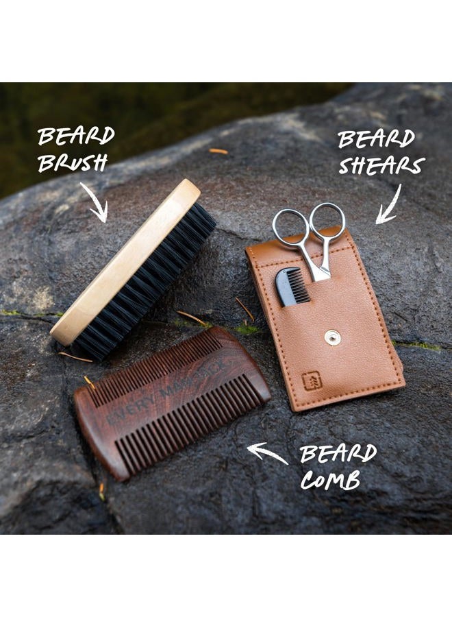 Every Man Jack Beard Grooming Kit For Men - Includes Sandalwood Oil & Balm, Brush, Wooden Dual-Sided Comb, Trimming Scissors And Mustache Comb - Image 3