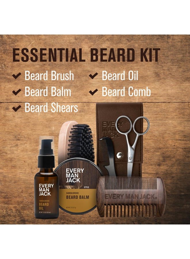 Every Man Jack Beard Grooming Kit For Men - Includes Sandalwood Oil & Balm, Brush, Wooden Dual-Sided Comb, Trimming Scissors And Mustache Comb - Image 2