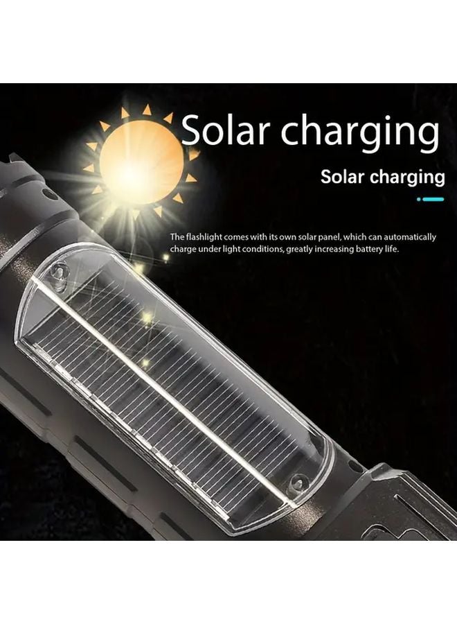 Black Solar Flashlight High Lumen USB C Quick Charge Adjustable Focus COB Lamp 12 Modes - Image 3