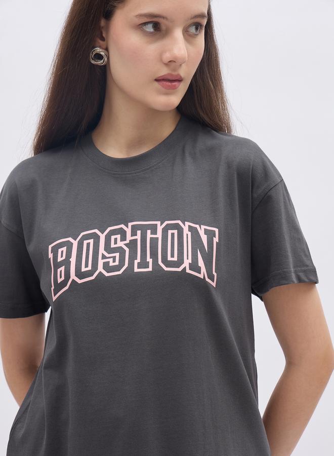 ستايلي طقم تي شيرت جرافيك بوكسي بالفحم وبنطلون جوجر واسع الأرجل - Image 4