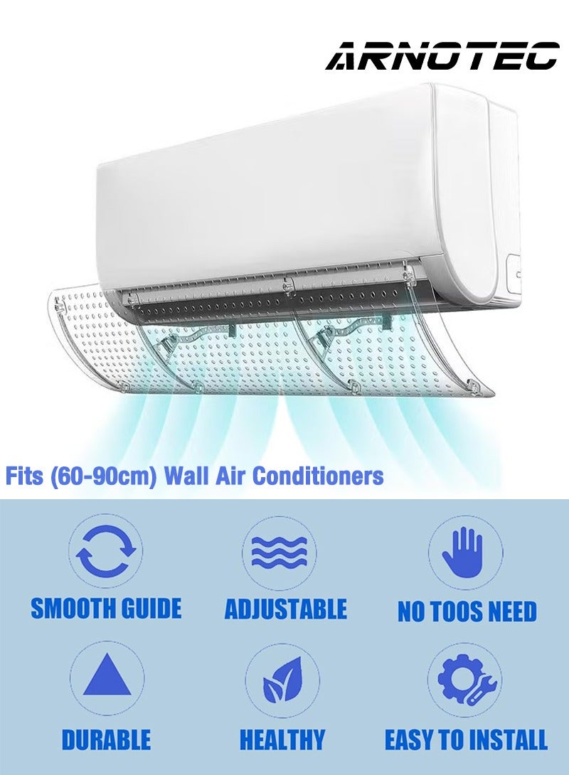 ARNOTEC Ultra Clear Universal AC Wind Deflector - No Tools Installation, Fits 60-90cm Wall Air Conditioners, Crystal Transparent Baffle with Adjustable Airflow & Dust Filter, Anti-Drip Design, Renters Friendly  - Image 1