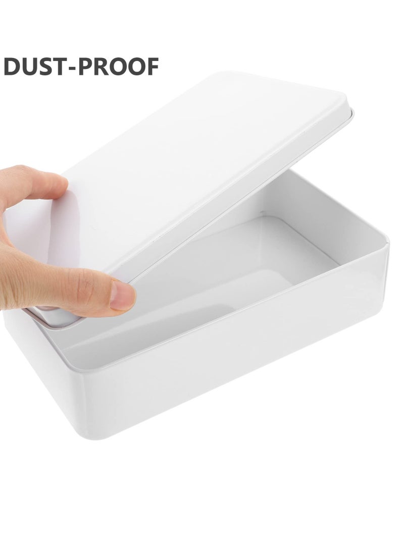 Excefore Biscuit Tin White Rectangular Tin Box, 3pcs Metal Empty Tin Containers with Lids Tinplate Candy Cookie Dessert Jewelry Holders for Treats Gifts Small Items Party Favors White Candy Lip Balm  - Image 5