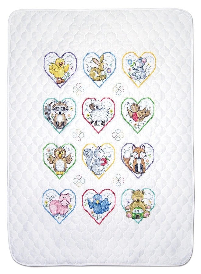 DesignWorks Ink Animal Hearts Stamped for Cross Stitch Baby Quilt Kit - Image 1