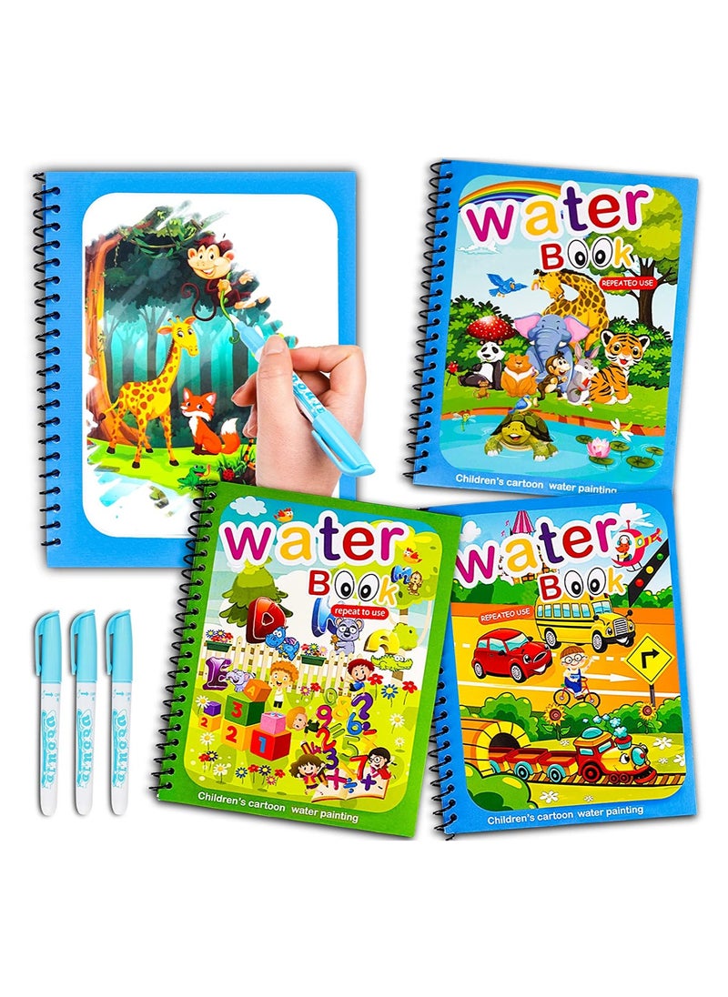 KASTWAVE 3-Piece Cartoon Water Coloring Magic Book With Water Pen For Toddlers And Kids  - Image 1