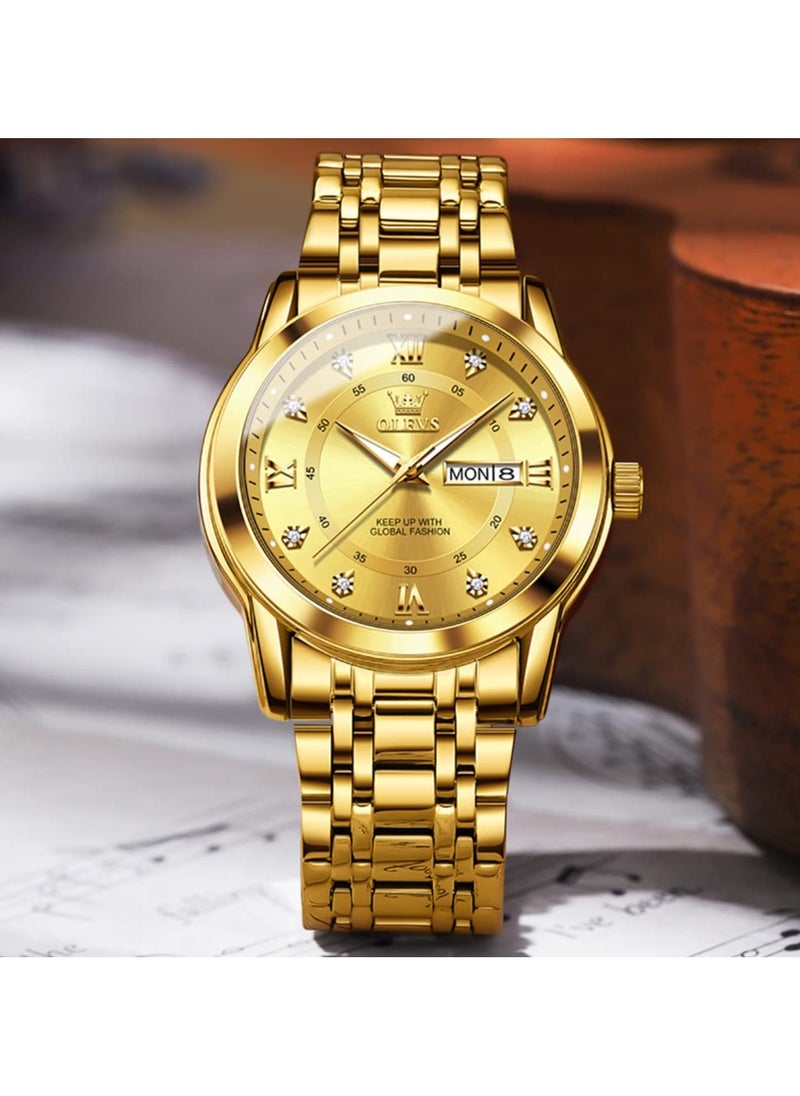 OLEVS - OLEVS Men's Chronograph Quartz Watches, Gold Case with Day Date, Waterproof Stainless Steel Wrist Watch, Luminous Watches for Men, Fashion, Leisure - Image 1