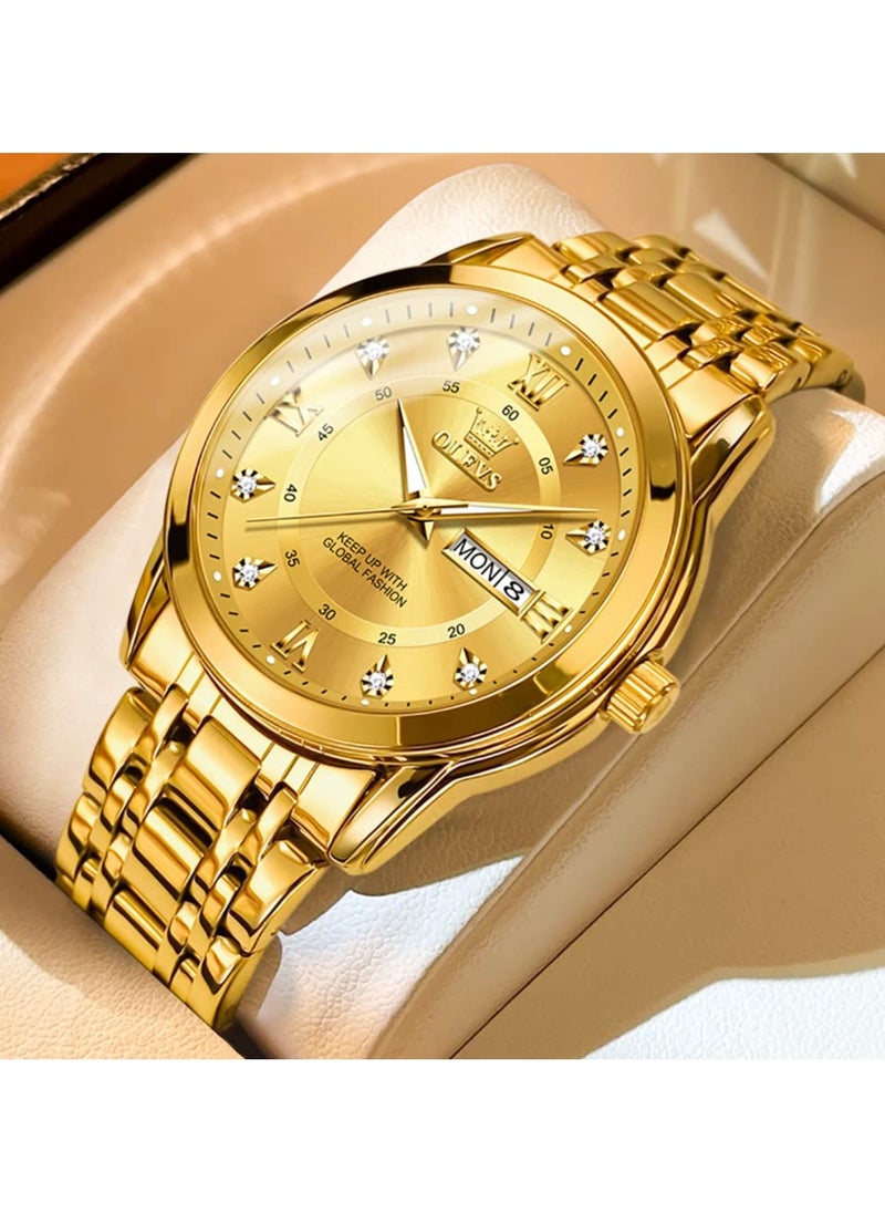 OLEVS - OLEVS Men's Chronograph Quartz Watches, Gold Case with Day Date, Waterproof Stainless Steel Wrist Watch, Luminous Watches for Men, Fashion, Leisure - Image 1
