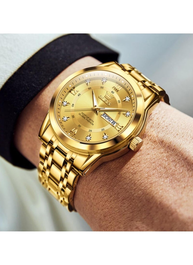 OLEVS - OLEVS Men's Chronograph Quartz Watches, Gold Case with Day Date, Waterproof Stainless Steel Wrist Watch, Luminous Watches for Men, Fashion, Leisure - Image 1